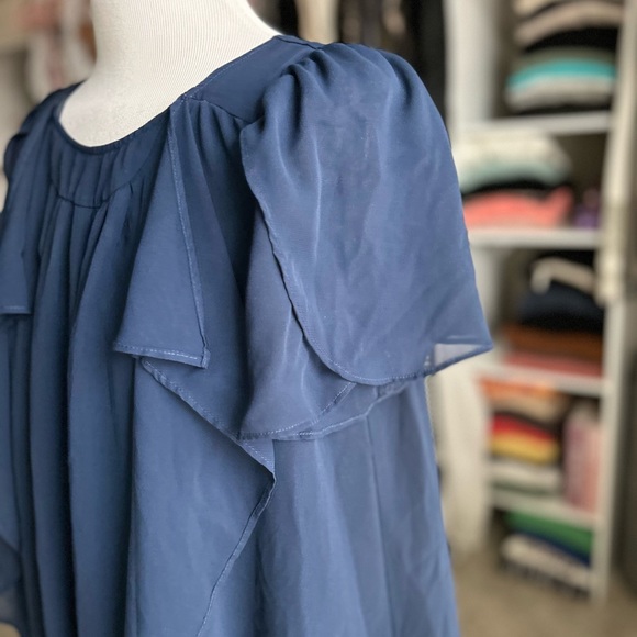 Hushush Navy Chiffon Dress 2 - Picture 2 of 4